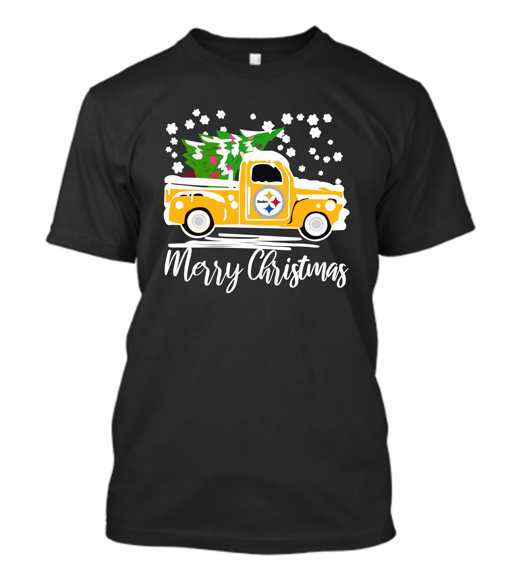 Pittsburgh Steelers Merry Christmas Vintage Car With Christmas Tree T-Shirt