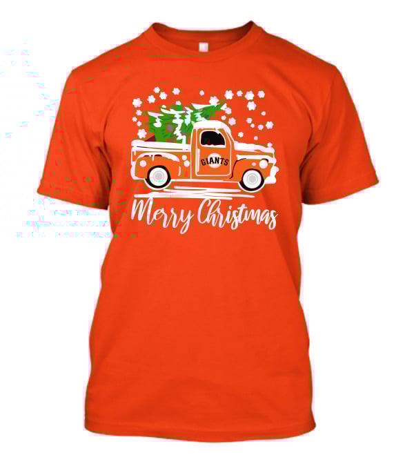 Merry Christmas San Francisco Giants Vintage Car With Snow And Tree T-Shirt