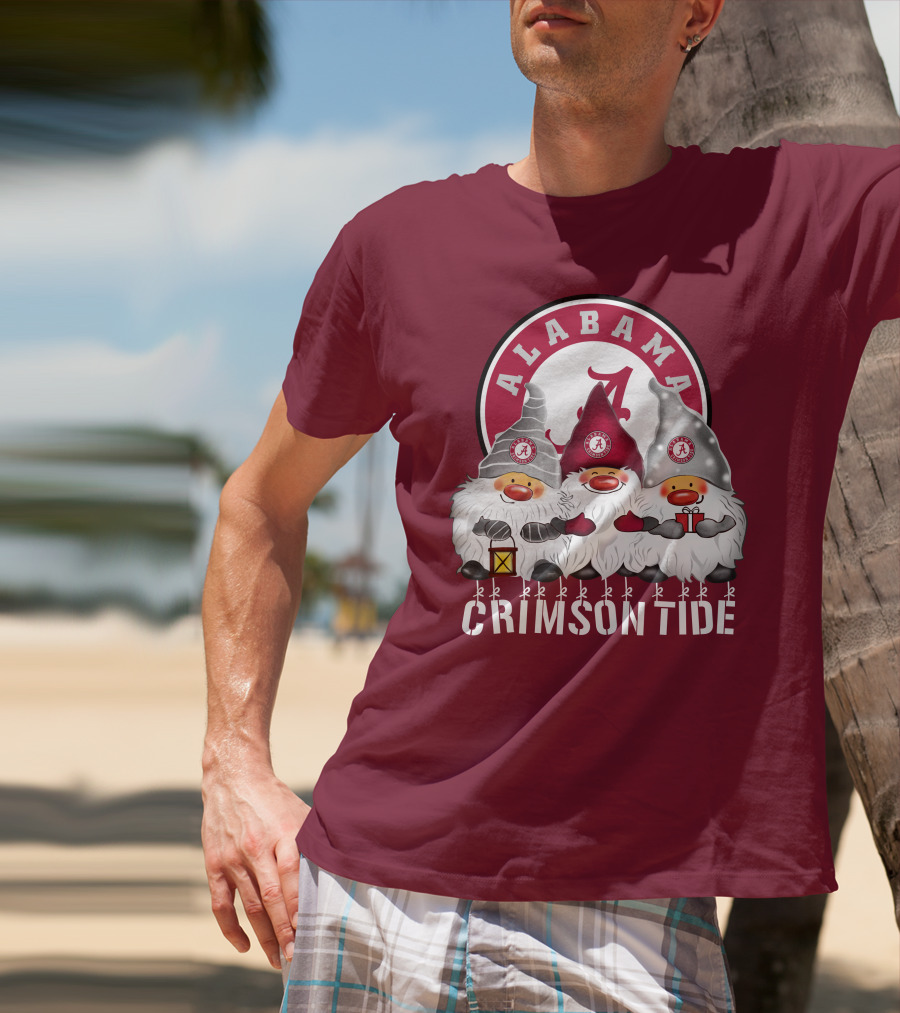 Alabama Crimson Tide Christmas Gnomes Merry Christmas Happy Holidays T-Shirt