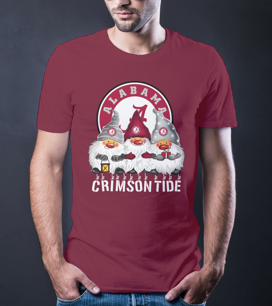 Alabama Crimson Tide Christmas Gnomes Merry Christmas Happy Holidays T-Shirt