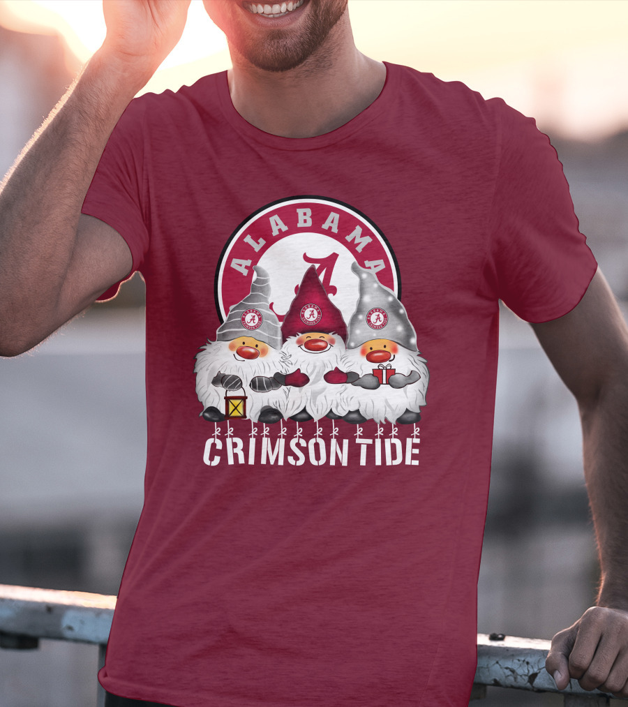 Alabama Crimson Tide Christmas Gnomes Merry Christmas Happy Holidays T-Shirt
