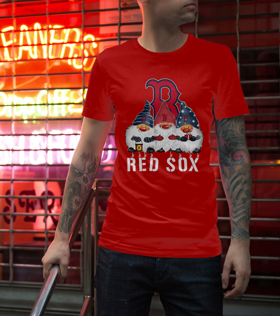 Boston Red Sox Merry Christmas Happy Holidays Gnomes T-Shirt