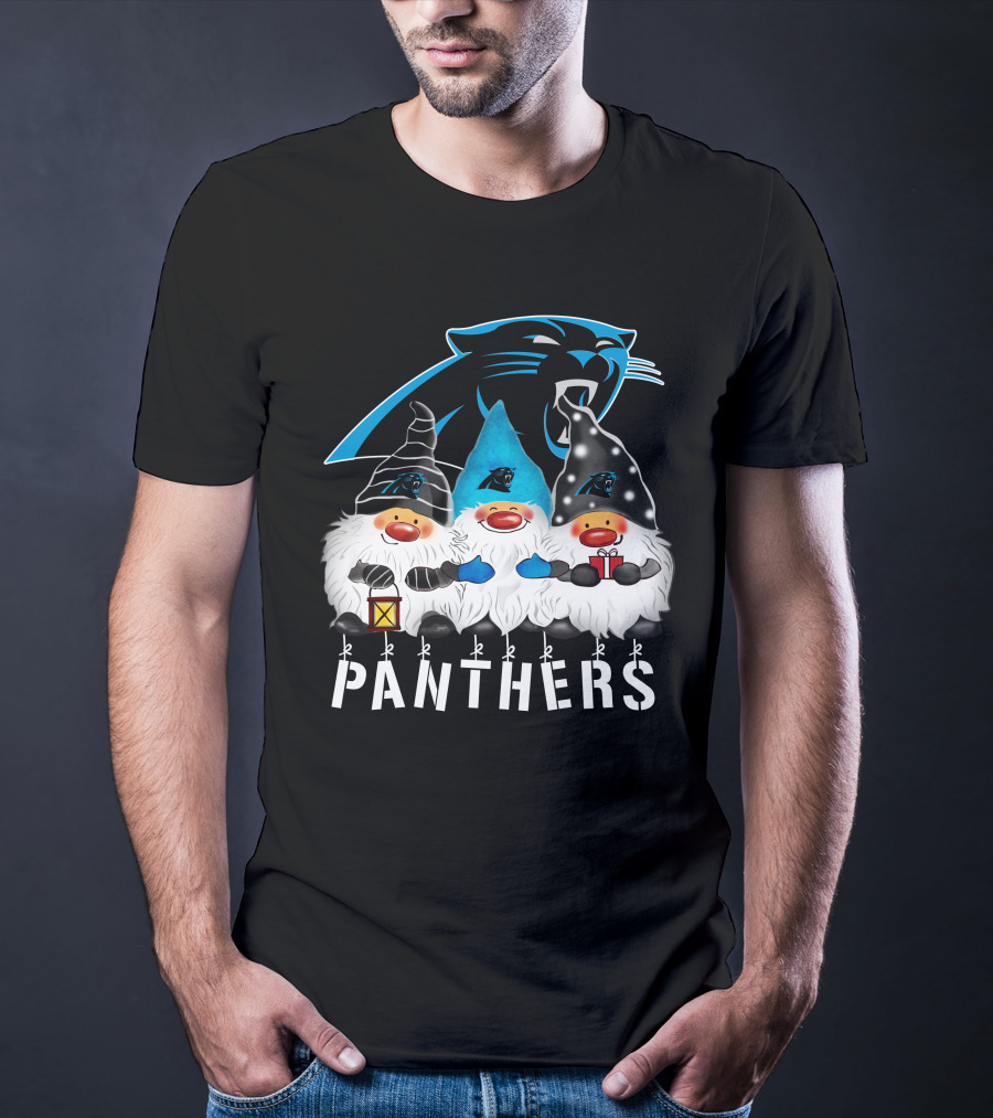Panthers Christmas Gnomes Carolina Panthers Merry Christmas Happy Holidays T-Shirt