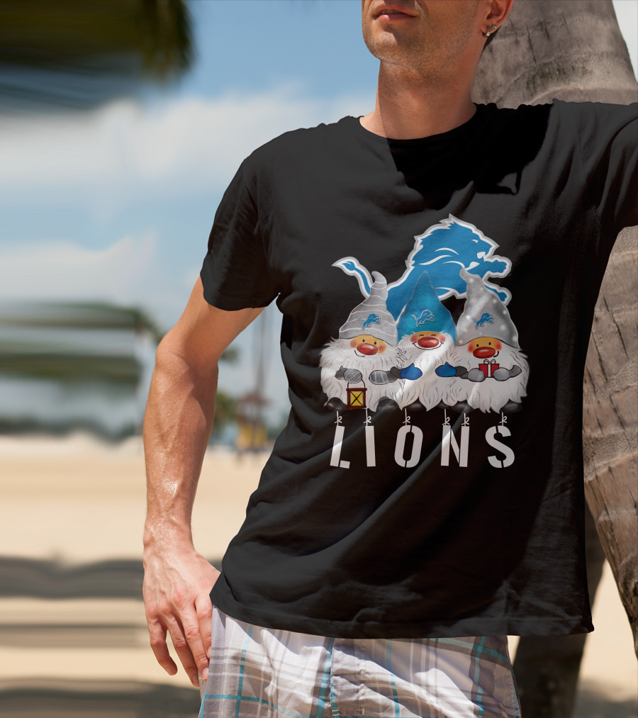 Detroit Lions Merry Christmas Happy Holidays Gnomes T-Shirt