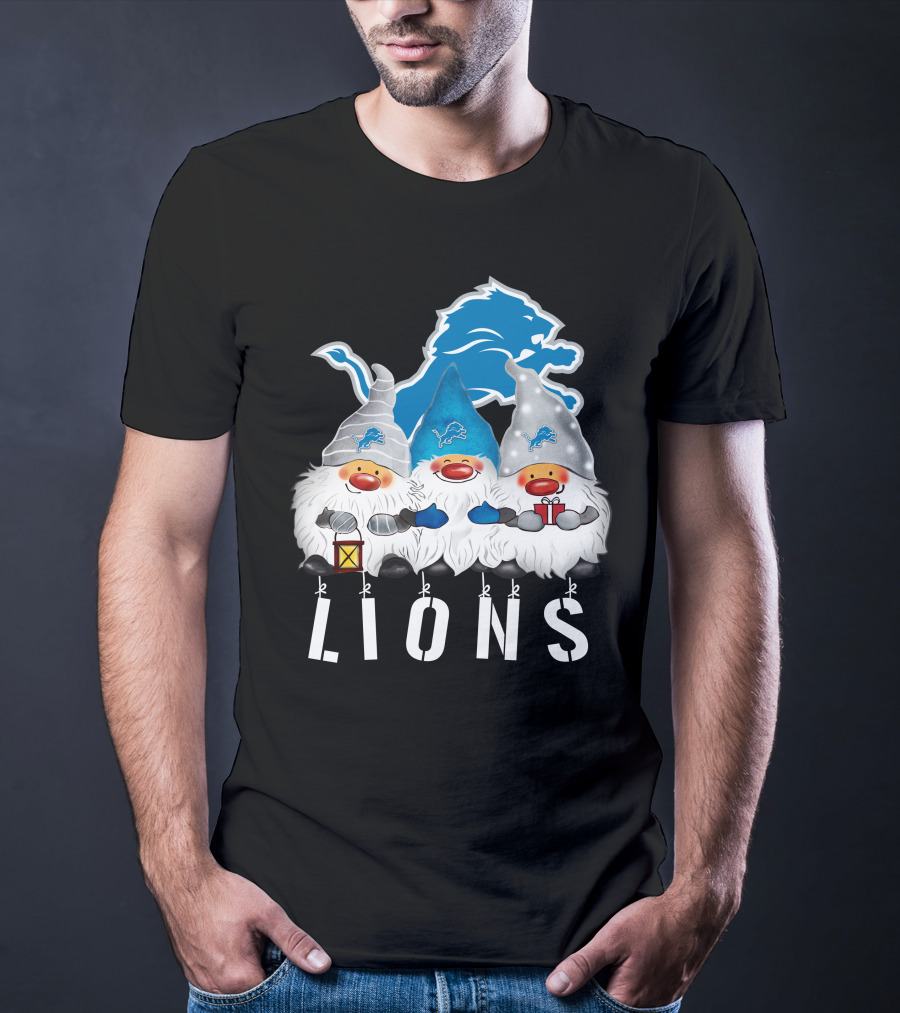 Detroit Lions Merry Christmas Happy Holidays Gnomes T-Shirt