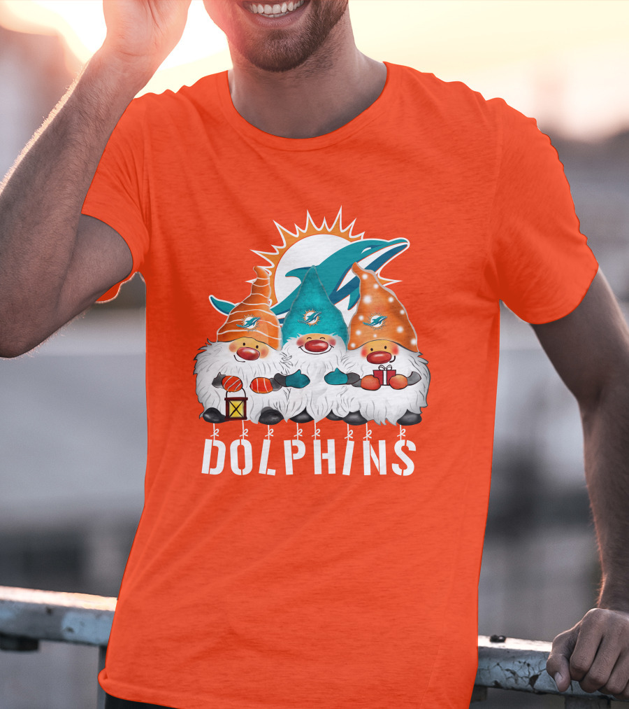 Miami Dolphins Merry Christmas Happy Holidays Gnomes T-Shirt