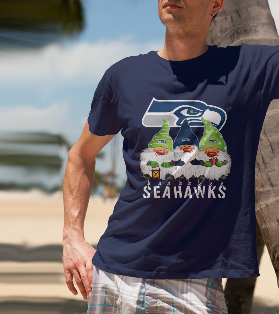 Seattle Seahawks Merry Christmas Happy Holidays Gnomes T-Shirt