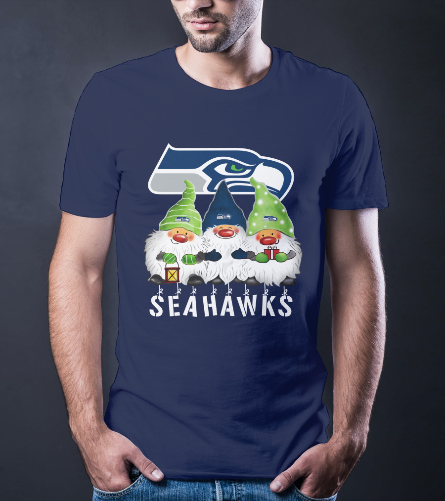Seattle Seahawks Merry Christmas Happy Holidays Gnomes T-Shirt