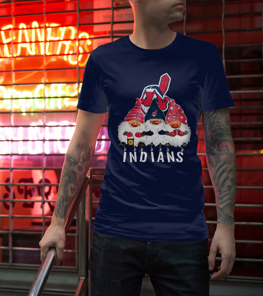 Cleveland Indians Merry Christmas Happy Holidays Gnomes Chief Wahoo T-Shirt