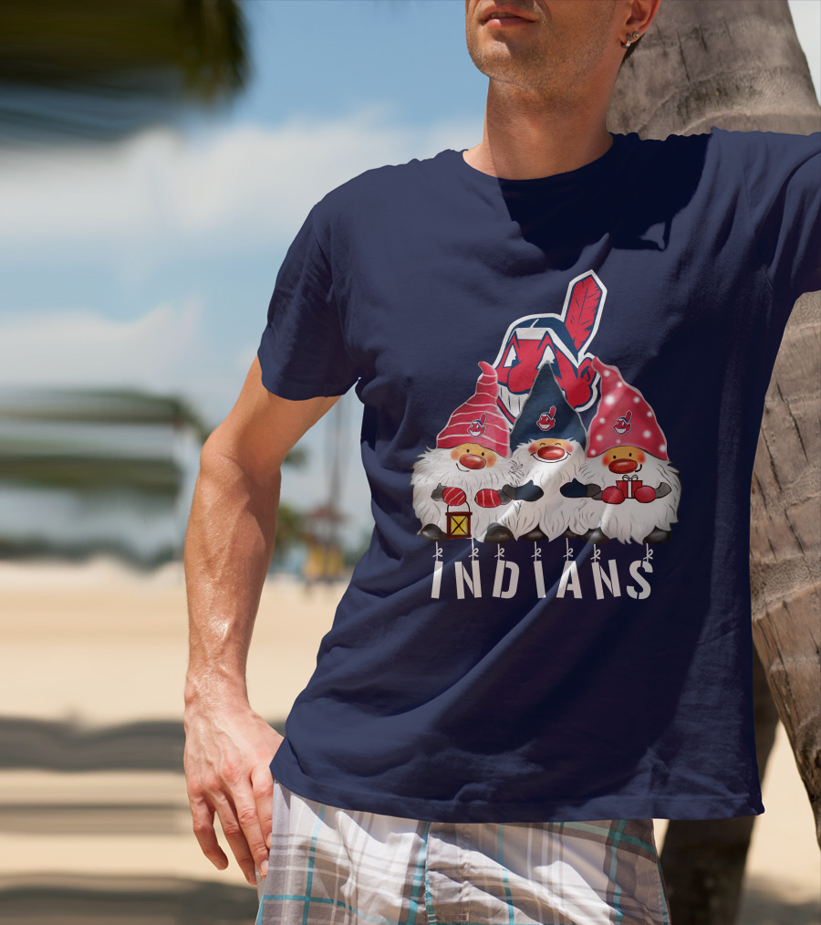Cleveland Indians Merry Christmas Happy Holidays Gnomes Chief Wahoo T-Shirt