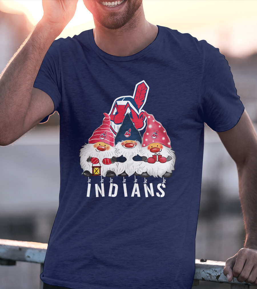 Cleveland Indians Merry Christmas Happy Holidays Gnomes Chief Wahoo T-Shirt