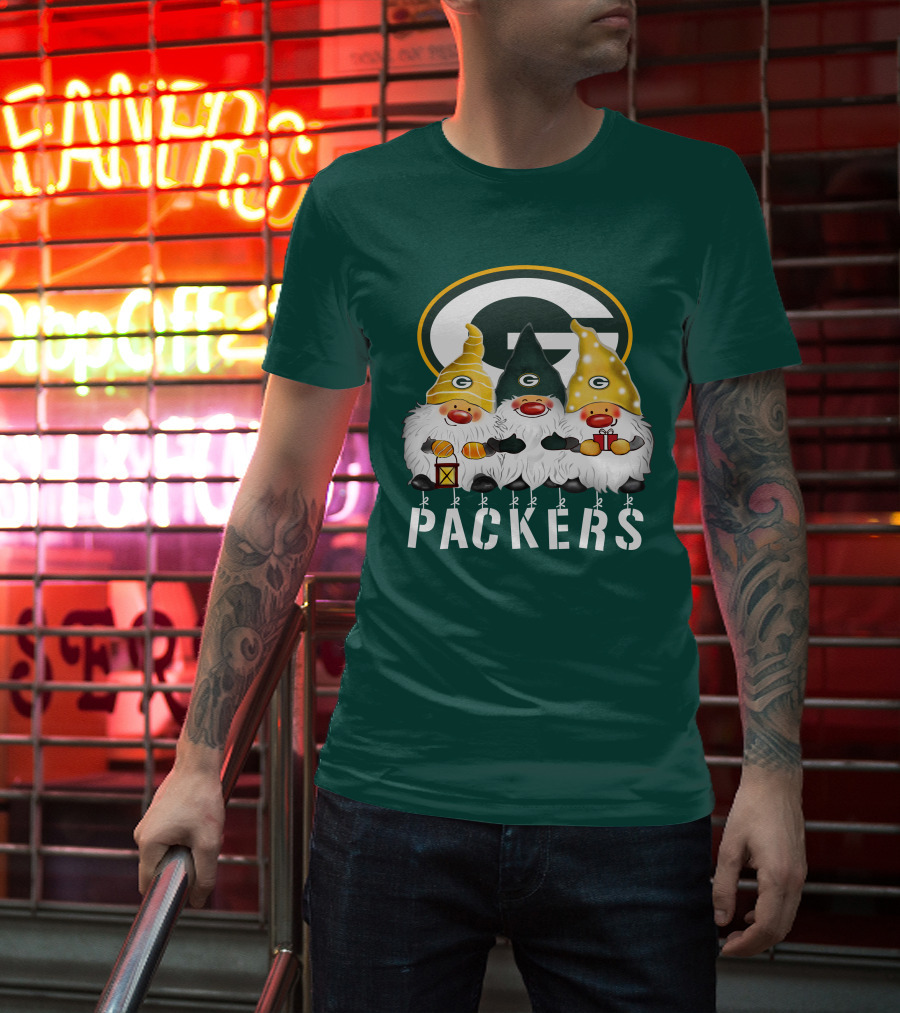 Green Bay Packers Gnomes Merry Christmas Happy Holidays T-Shirt