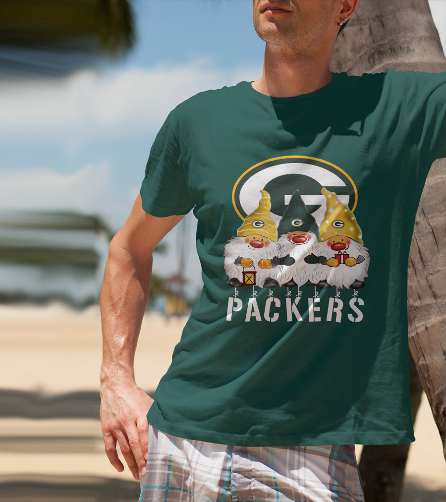 Green Bay Packers Gnomes Merry Christmas Happy Holidays T-Shirt
