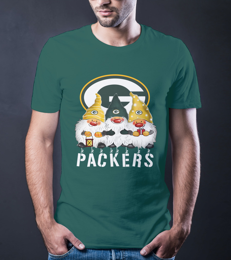 Green Bay Packers Gnomes Merry Christmas Happy Holidays T-Shirt