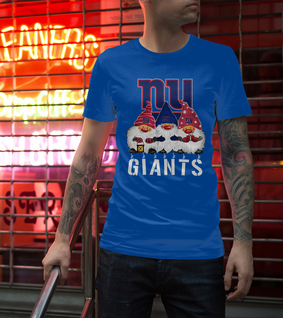 New York Giants Merry Christmas Happy Holidays Gnomes T-Shirt