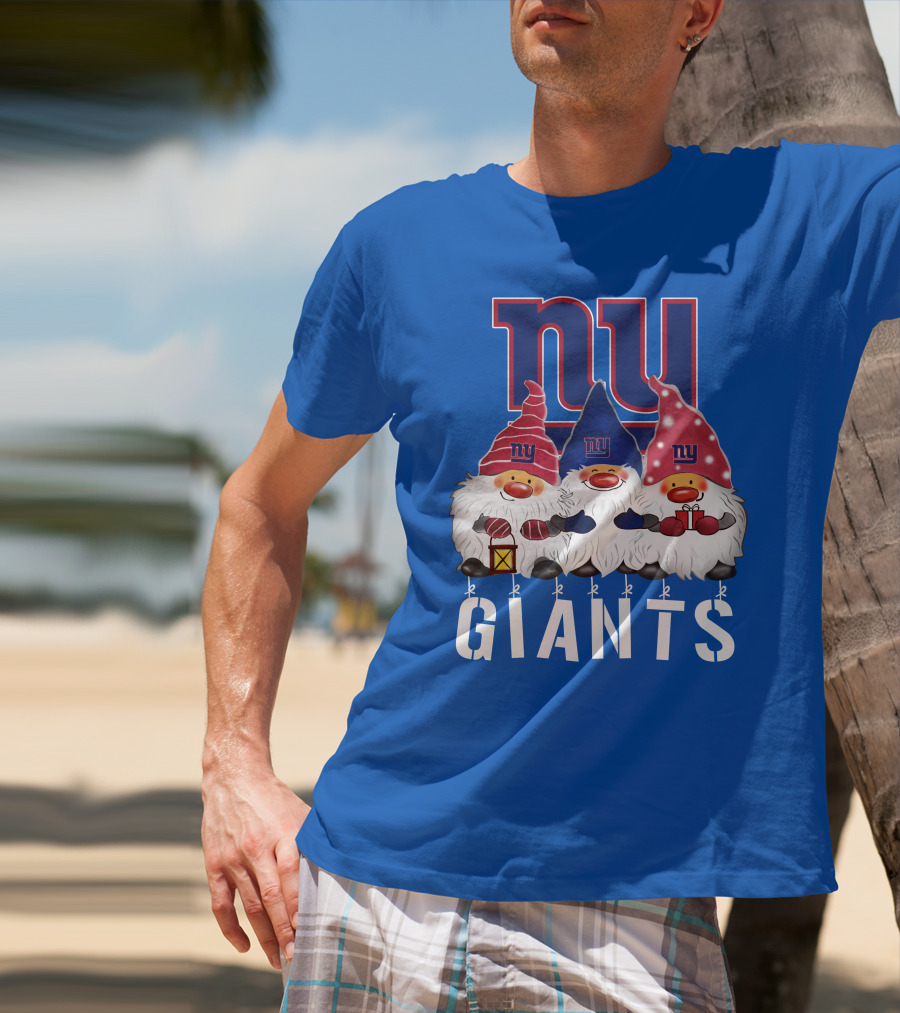 New York Giants Merry Christmas Happy Holidays Gnomes T-Shirt