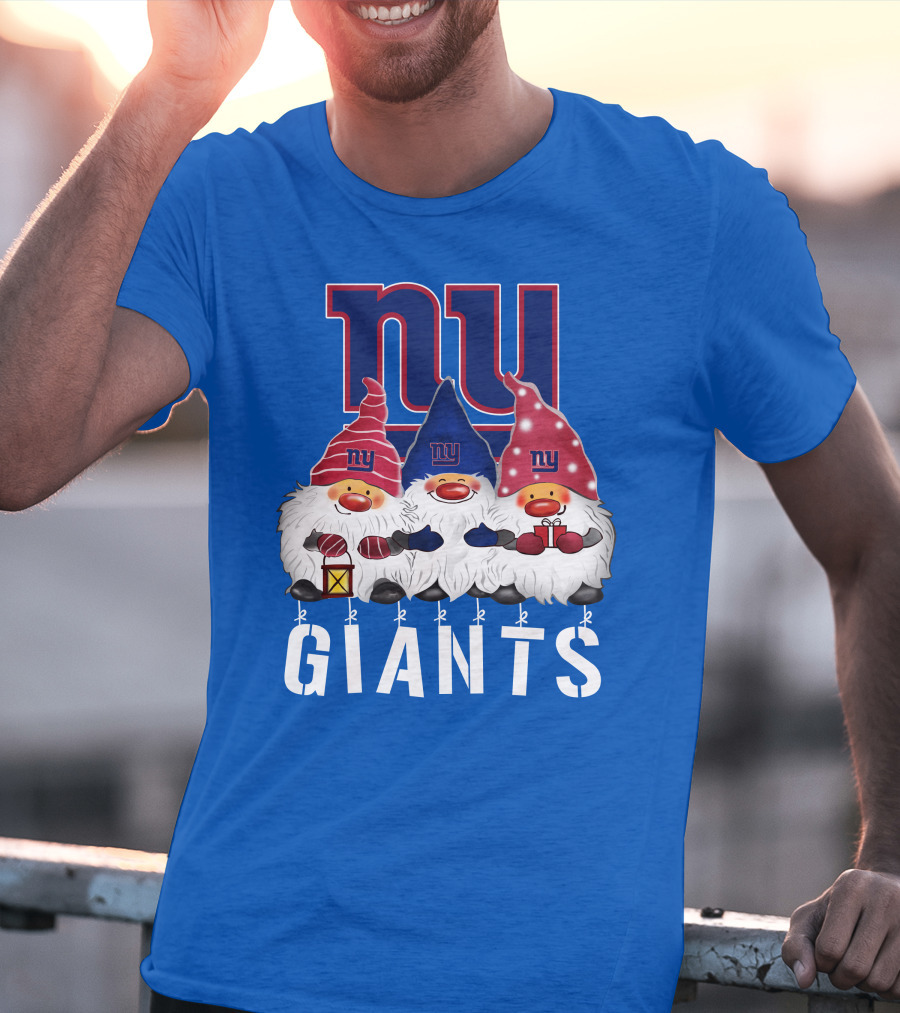 New York Giants Merry Christmas Happy Holidays Gnomes T-Shirt