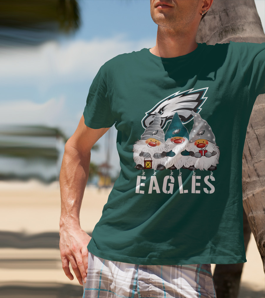 Philadelphia Eagles Christmas Gnomes Happy Holidays T-Shirt
