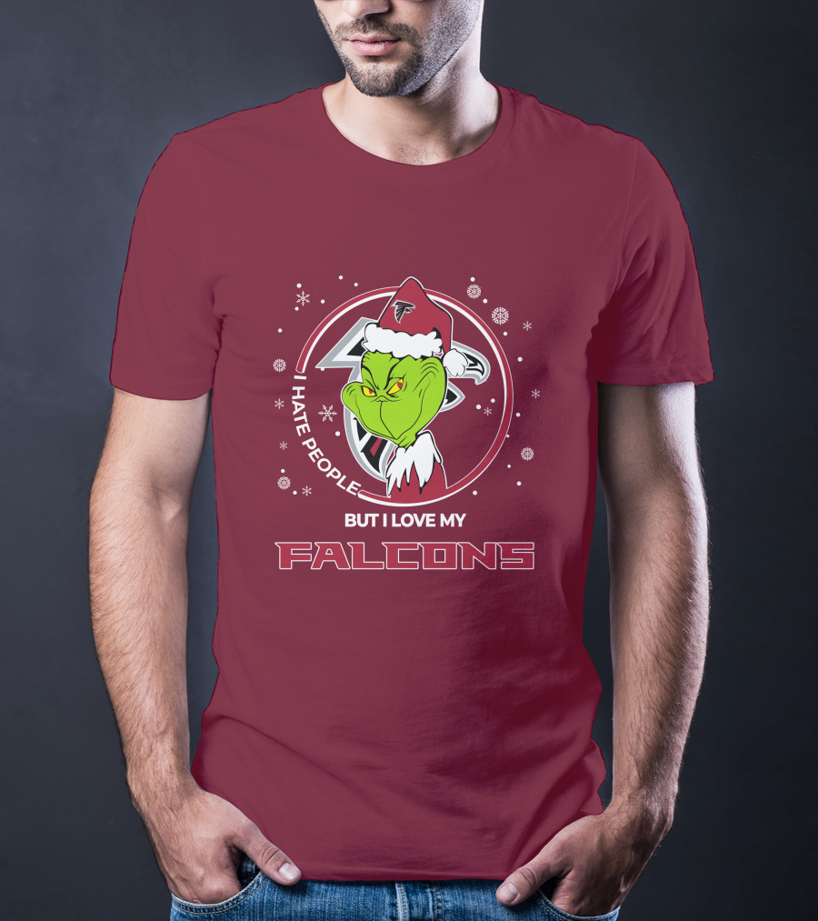 Christmas Grinch Santa I Hate People But I Love My Falcons T-Shirt