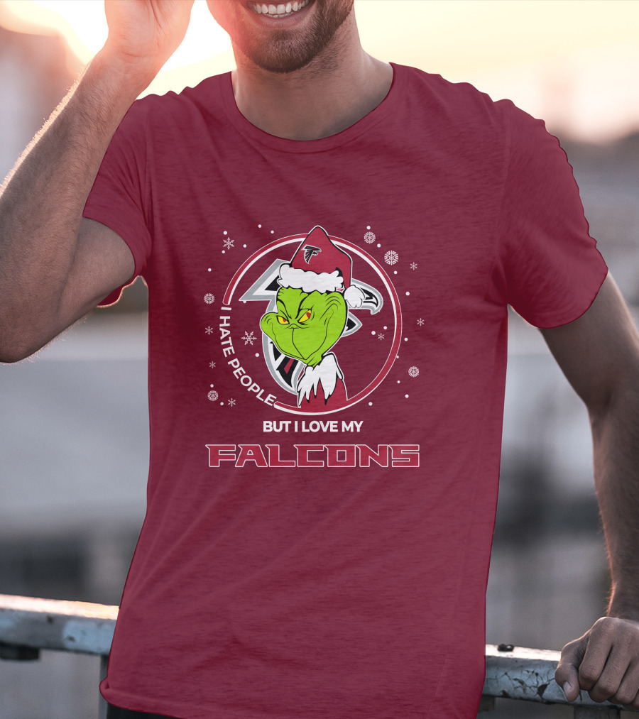 Christmas Grinch Santa I Hate People But I Love My Falcons T-Shirt