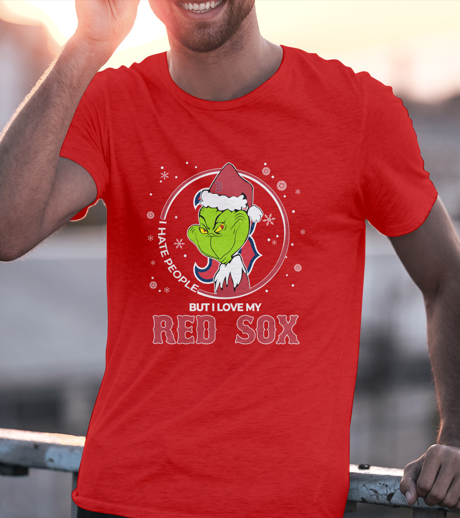 Christmas Grinch Santa I Hate People But I Love My Red Sox T-Shirt