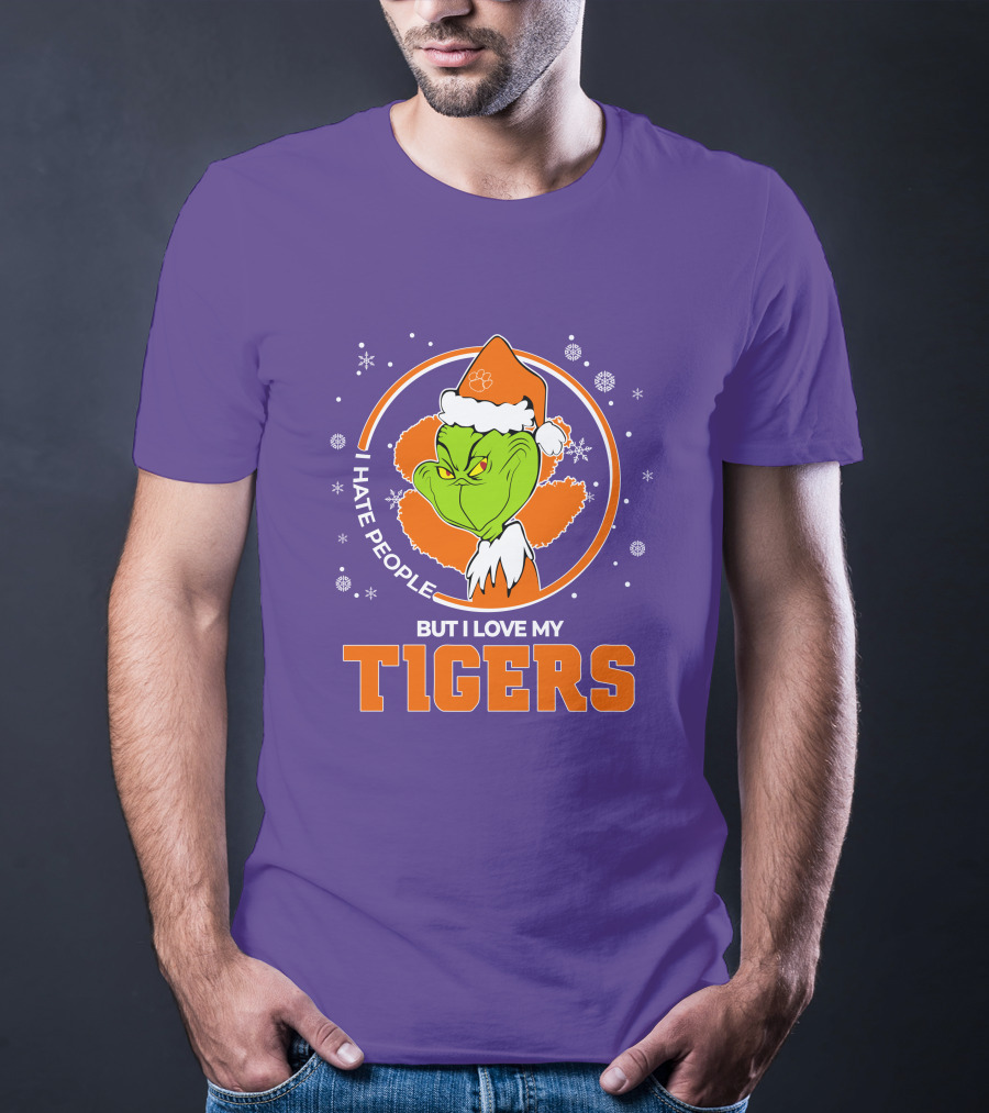Christmas Grinch Santa I Hate People But I Love My Tigers T-Shirt