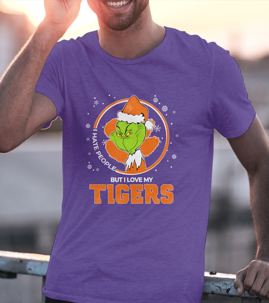 Christmas Grinch Santa I Hate People But I Love My Tigers T-Shirt