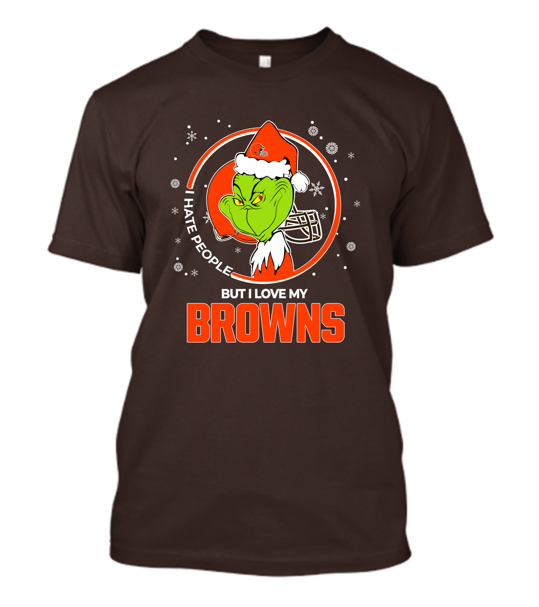 I Hate People But I Love My Cleveland Browns Grinch Santa Christmas T-Shirt