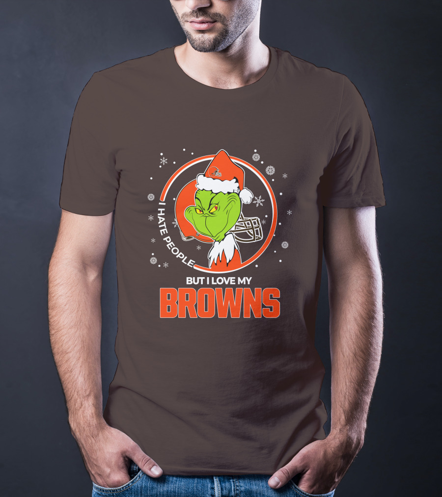 I Hate People But I Love My Cleveland Browns Grinch Santa Christmas T-Shirt