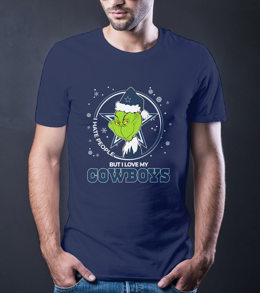 I Hate People But I Love My Dallas Cowboys Grinch Santa Christmas T-Shirt