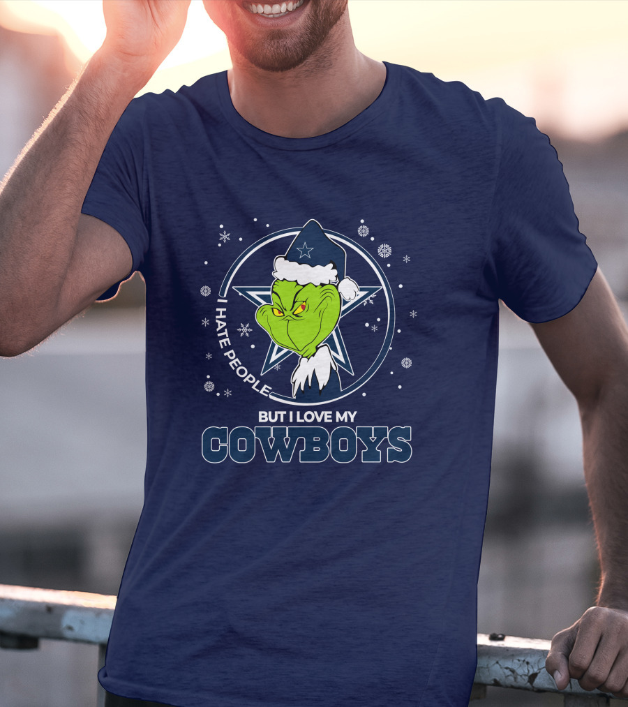 I Hate People But I Love My Dallas Cowboys Grinch Santa Christmas T-Shirt