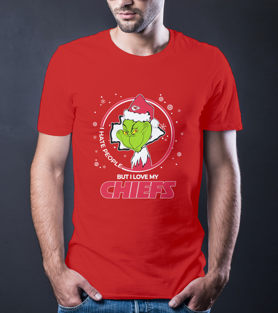 Christmas Grinch Santa I Hate People But I Love My Chiefs T-Shirt