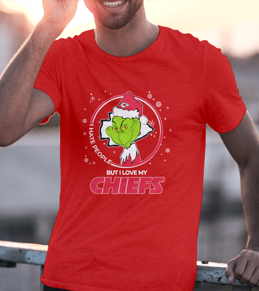 Christmas Grinch Santa I Hate People But I Love My Chiefs T-Shirt