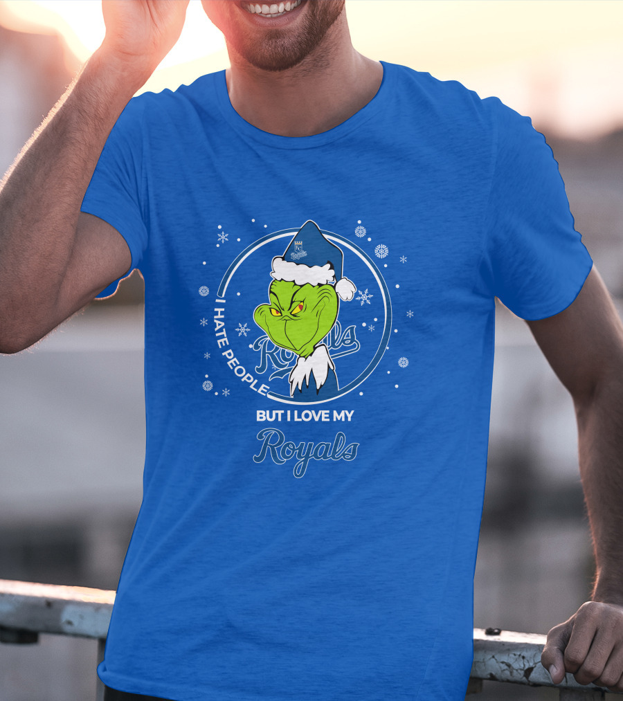 Christmas Grinch Santa I Hate People But I Love My Kansas City Royals T-Shirt