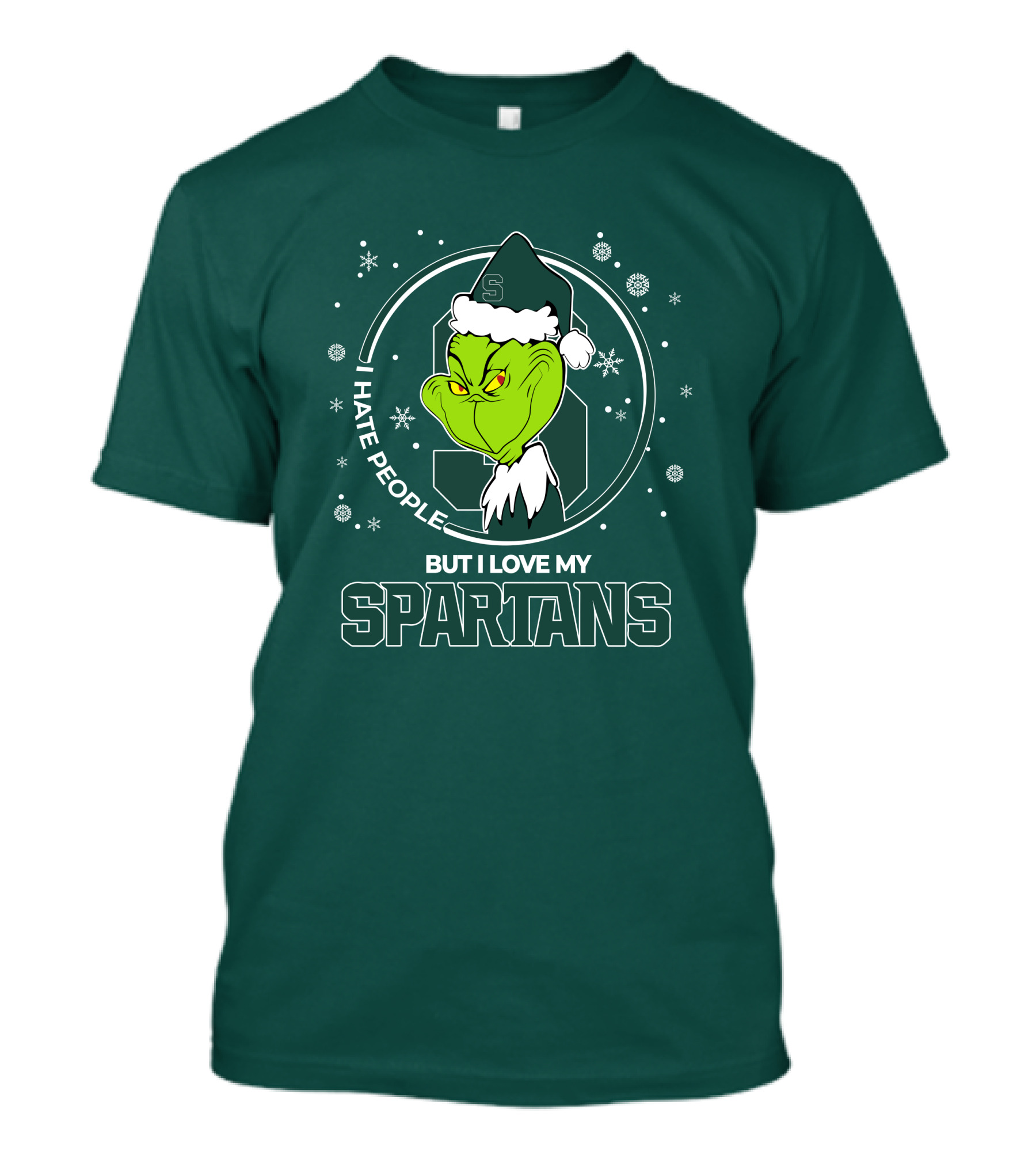 Christmas Grinch Santa I Hate People But I Love My Spartans T-Shirt