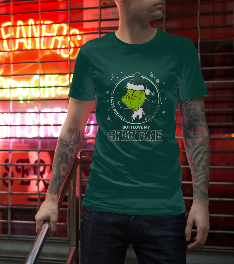 Christmas Grinch Santa I Hate People But I Love My Spartans T-Shirt