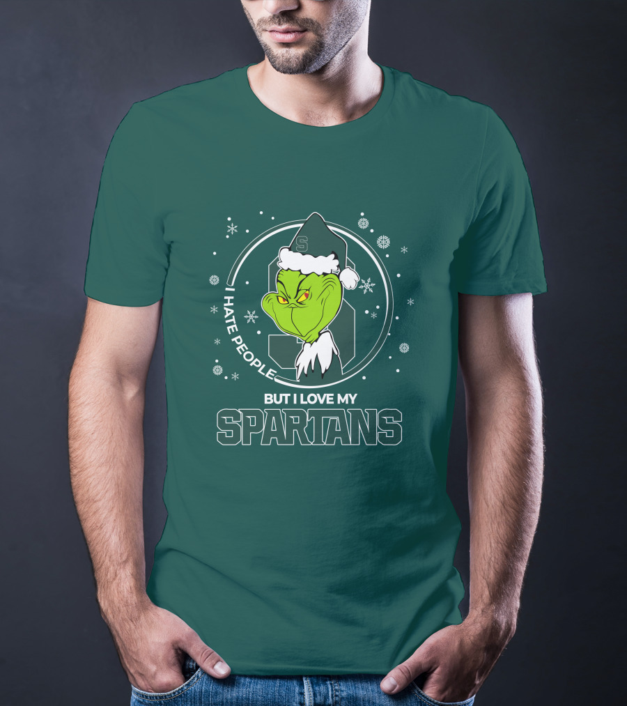 Christmas Grinch Santa I Hate People But I Love My Spartans T-Shirt