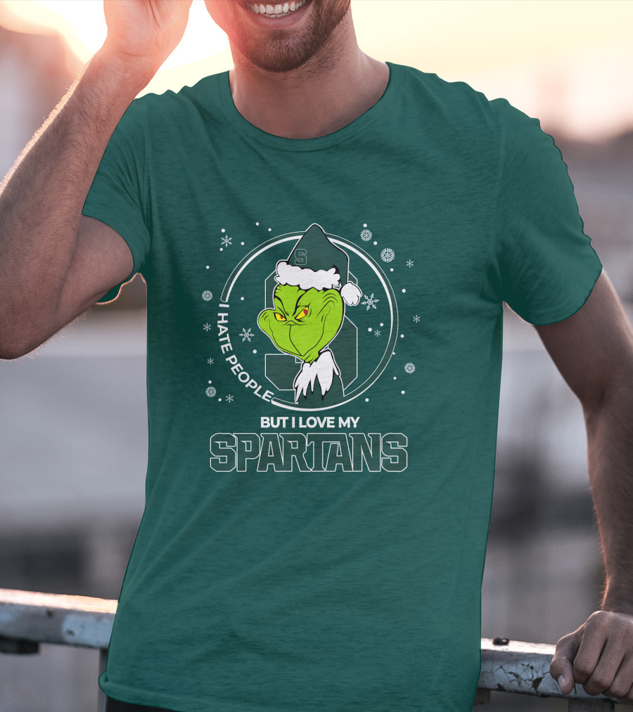 Christmas Grinch Santa I Hate People But I Love My Spartans T-Shirt