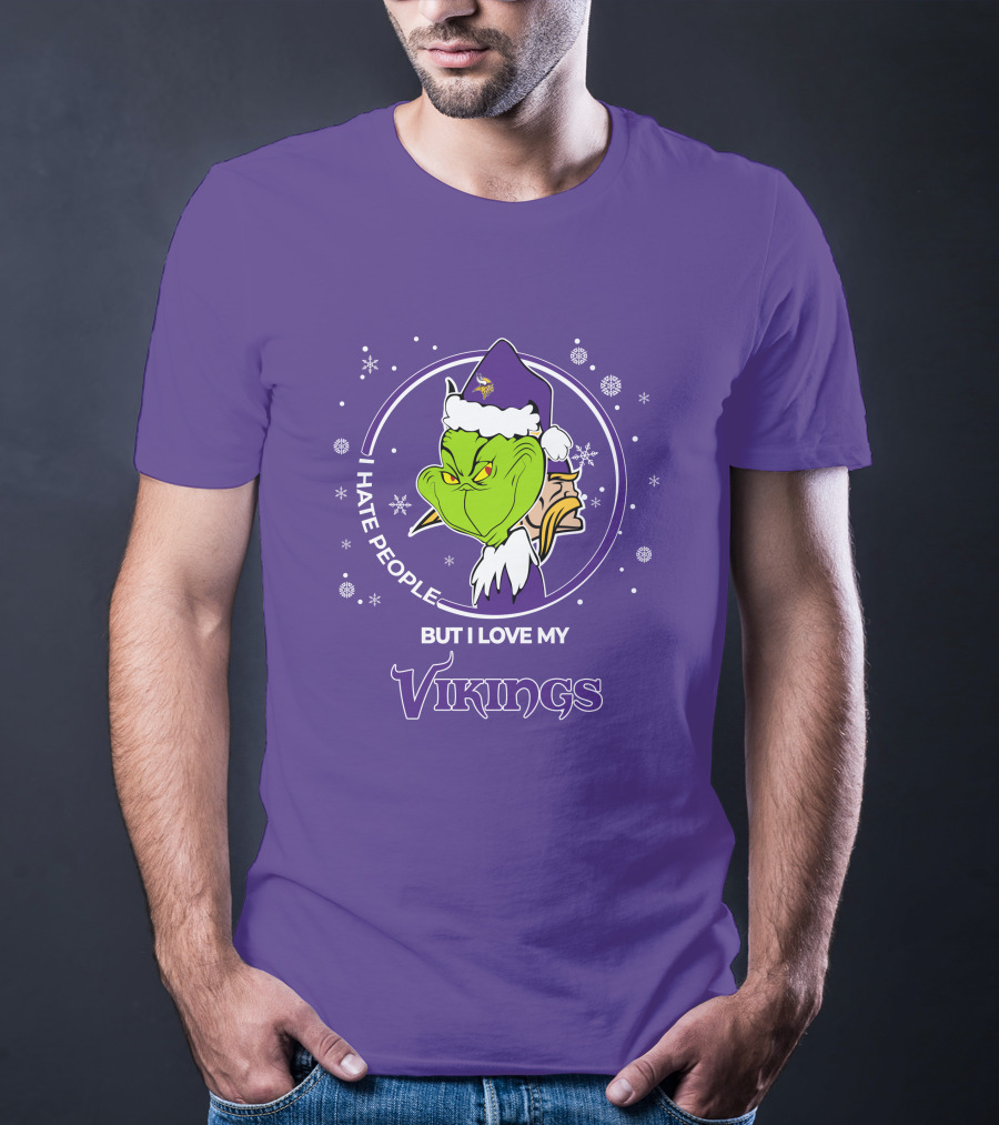 Christmas Grinch Santa I Hate People But I Love My Vikings T-Shirt