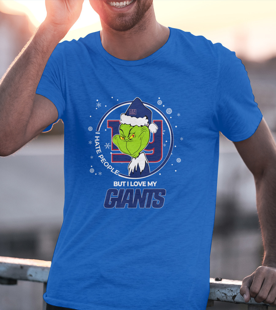 Grinch Santa I Hate People But I Love My New York Giants T-Shirt