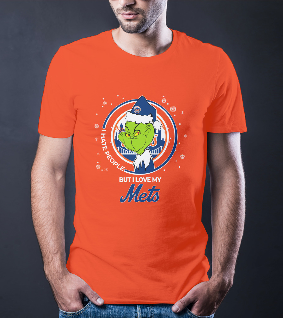 I Hate People But I Love My Mets Christmas Grinch Santa T-Shirt