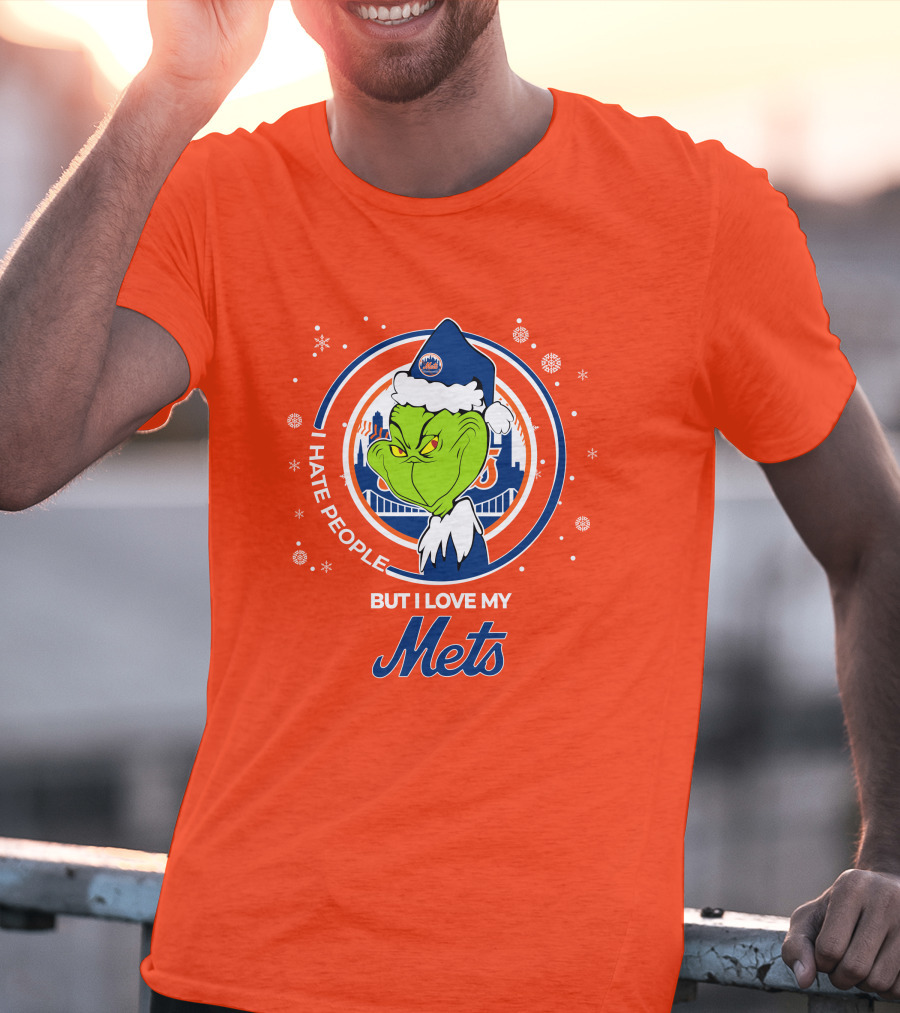 I Hate People But I Love My Mets Christmas Grinch Santa T-Shirt