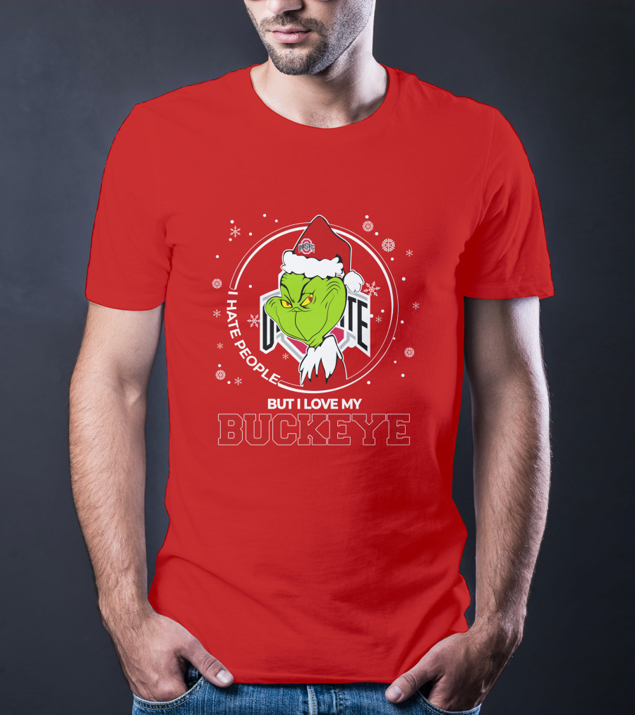 Christmas Grinch Santa I Hate People But I Love My Buckeye Ohio State T-Shirt