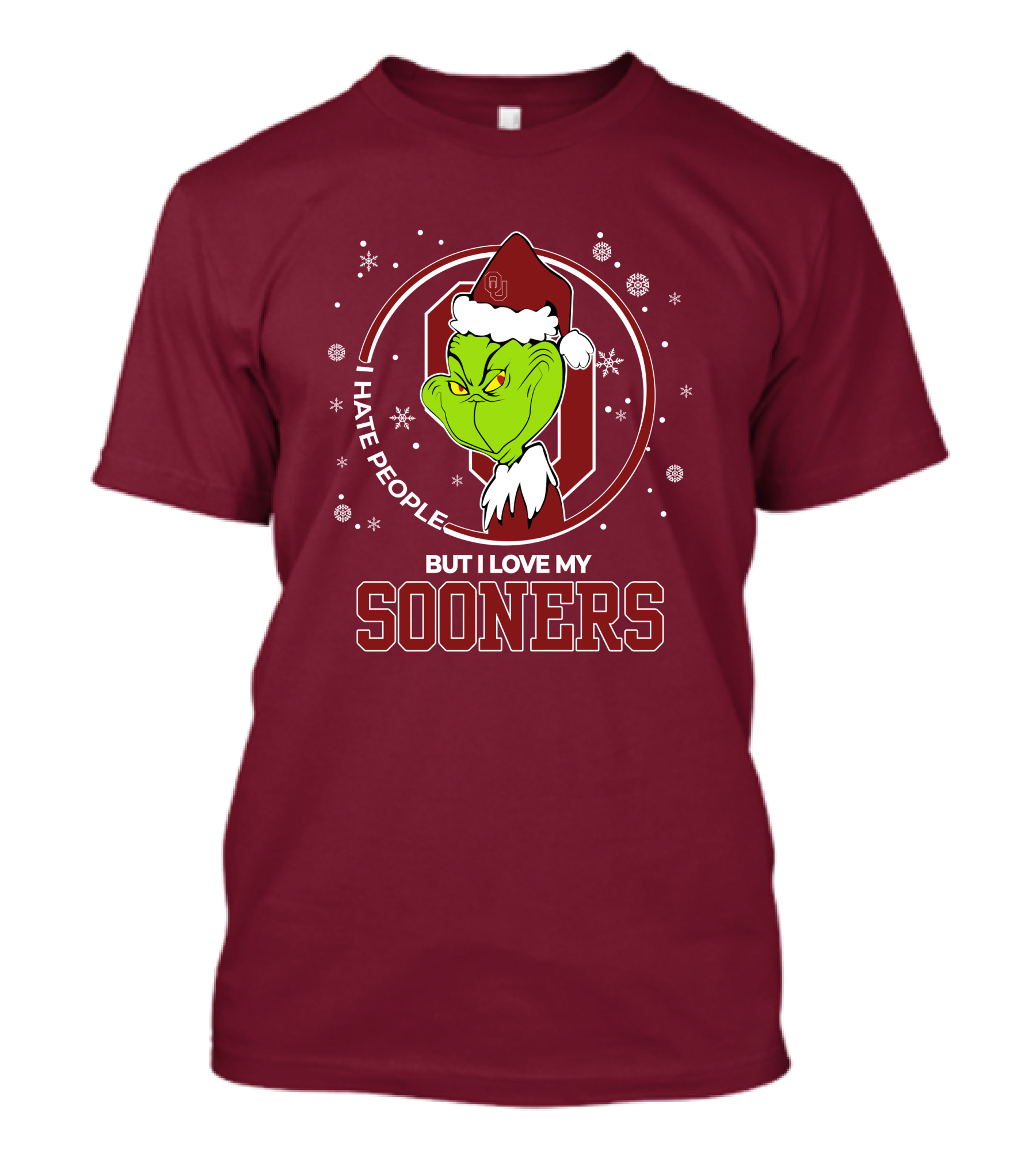 I Hate People But I Love My Sooners Grinch Christmas Santa T-Shirt