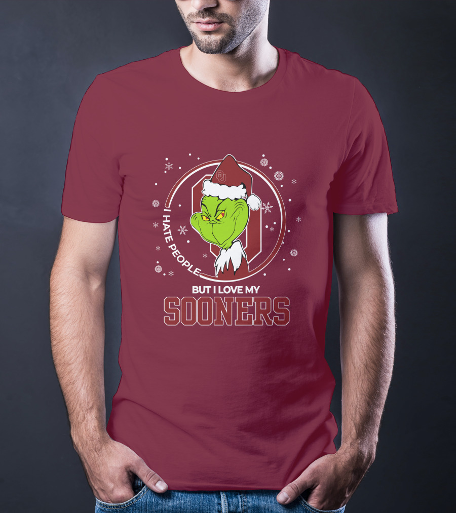 I Hate People But I Love My Sooners Grinch Christmas Santa T-Shirt