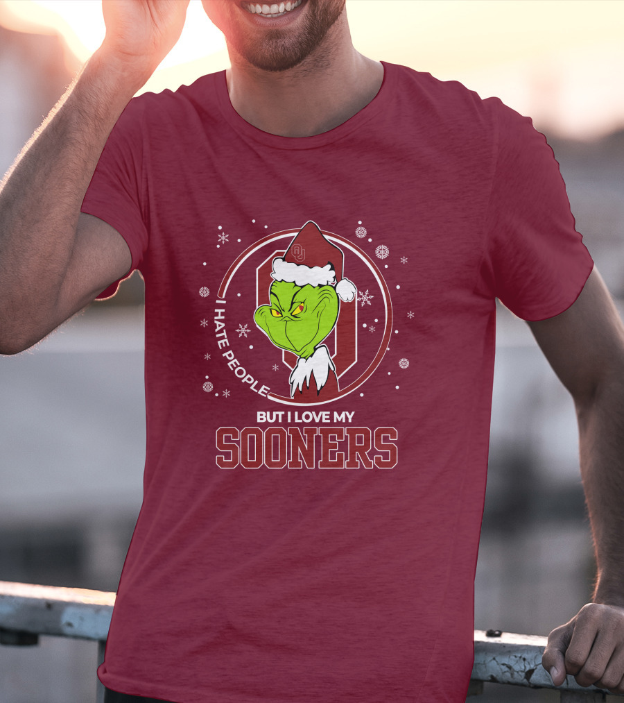 I Hate People But I Love My Sooners Grinch Christmas Santa T-Shirt