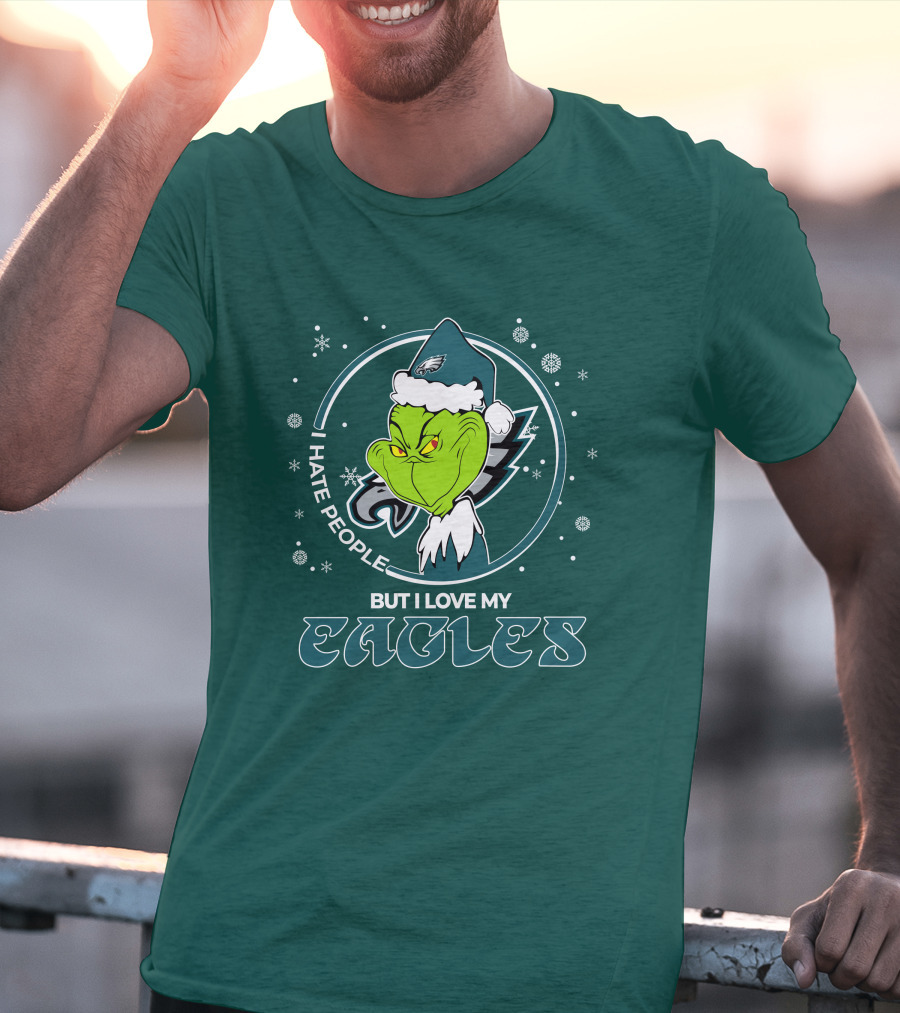 Christmas Grinch Santa I Hate People But I Love My Eagles Philadelphia T-Shirt