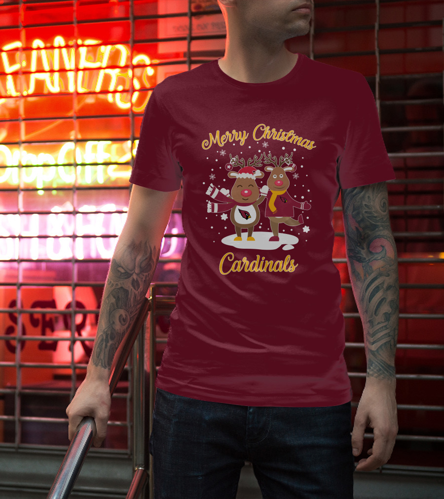 Merry Christmas Cardinals Reindeer Funny Christmas T-Shirt