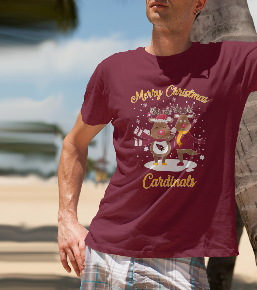 Merry Christmas Cardinals Reindeer Funny Christmas T-Shirt