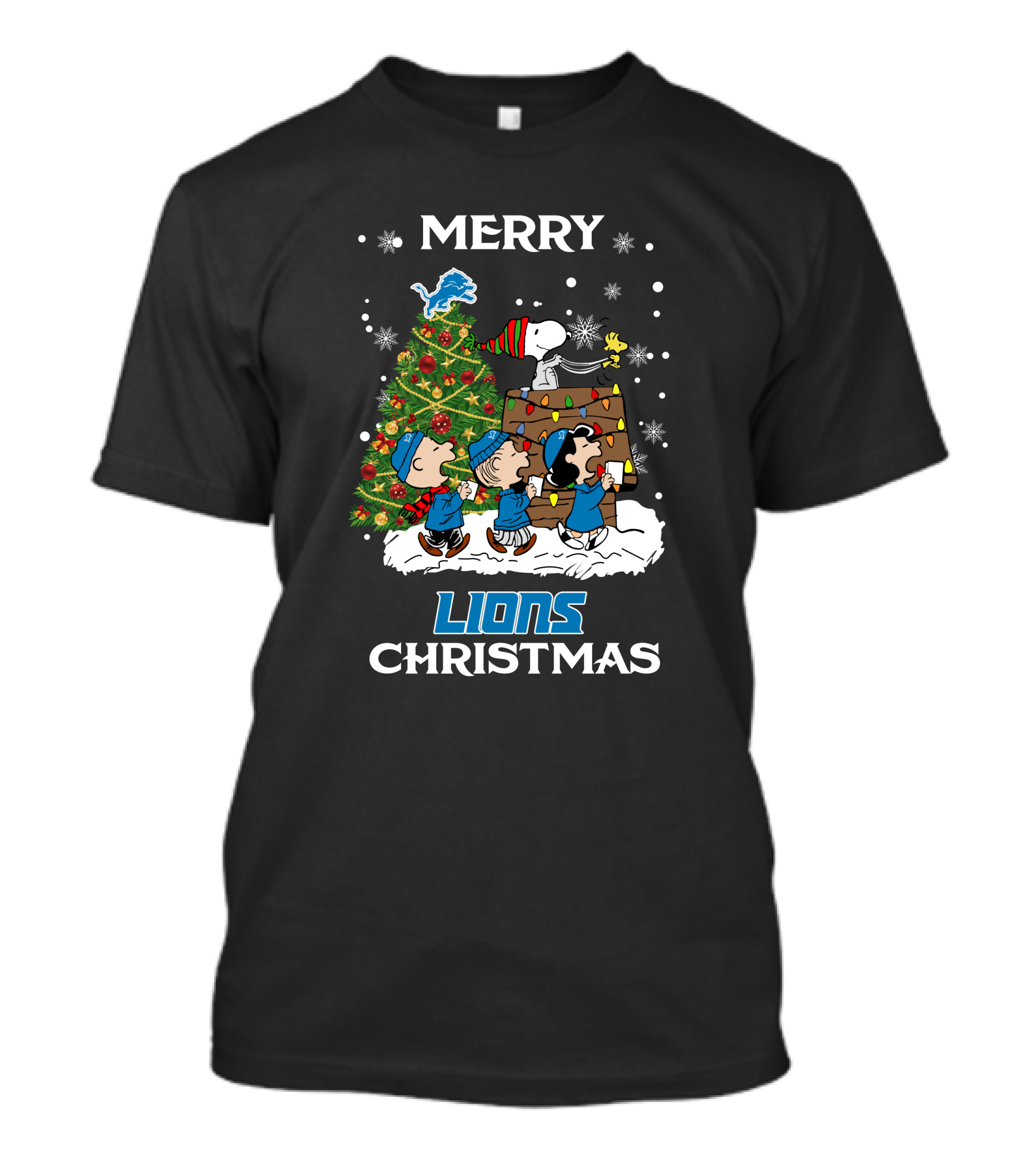 Merry Lions Christmas Detroit Peanuts Tree T-Shirt